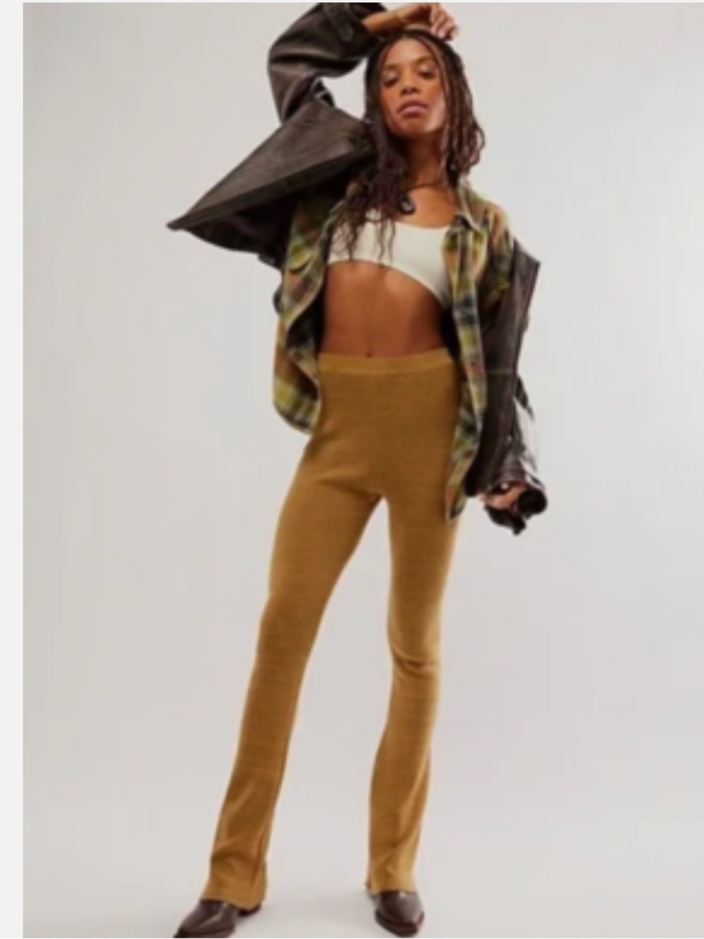 Free People Beach Golden Hour Mustard‎ Yellow Sweater Knit Flare Leg Pants Small